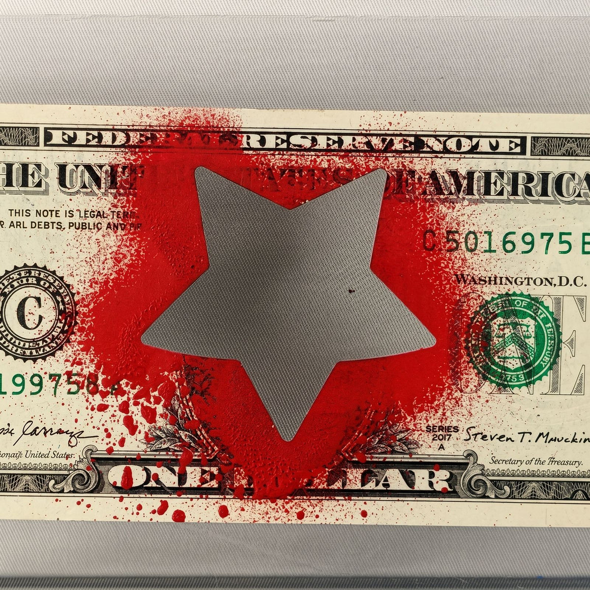 Death NYC — "Red Star" Single Dollar Bill Mixed Media