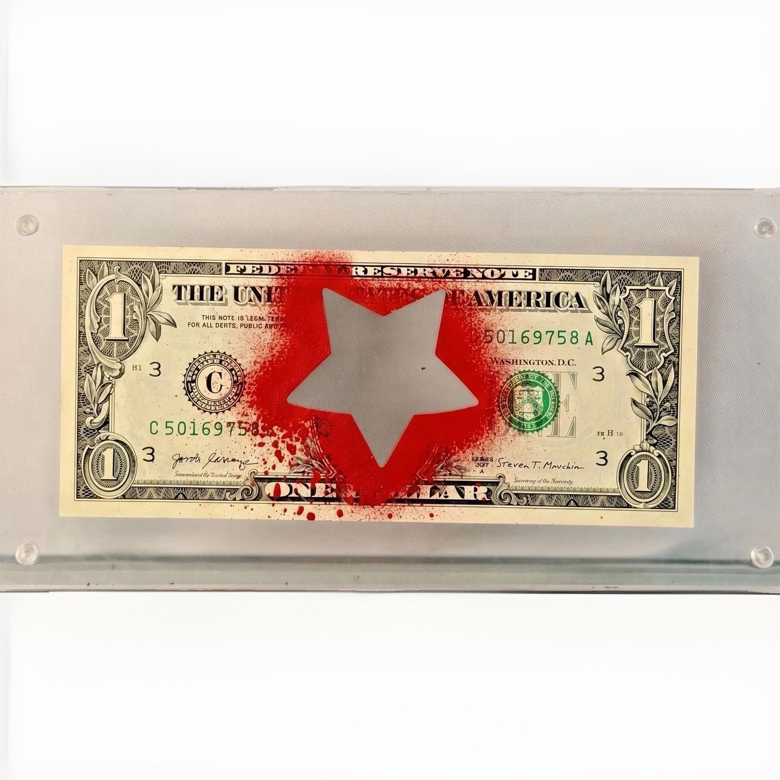 Death NYC — "Red Star" Single Dollar Bill Mixed Media