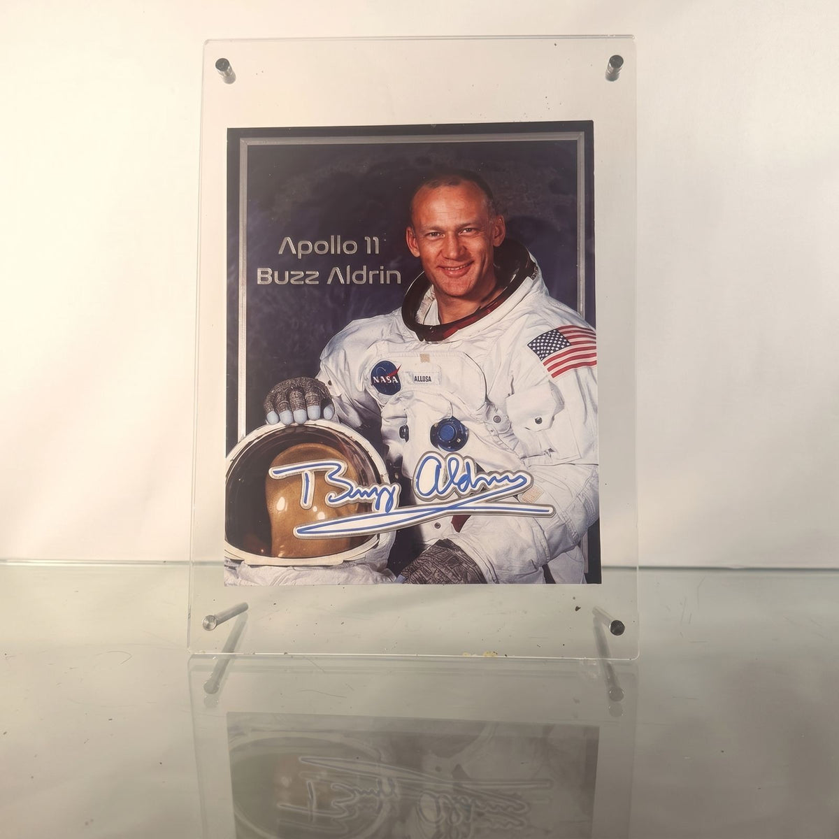 Buzz Aldrin Signed Apollo 11 NASA Double-Sided Photo JSA Authenticated Display