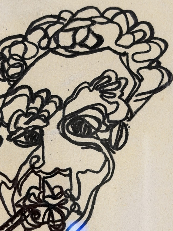 One Line Marker Drawing 1985 w/ Basquiat Estate COA - UNVERIFIED Sold As-Is