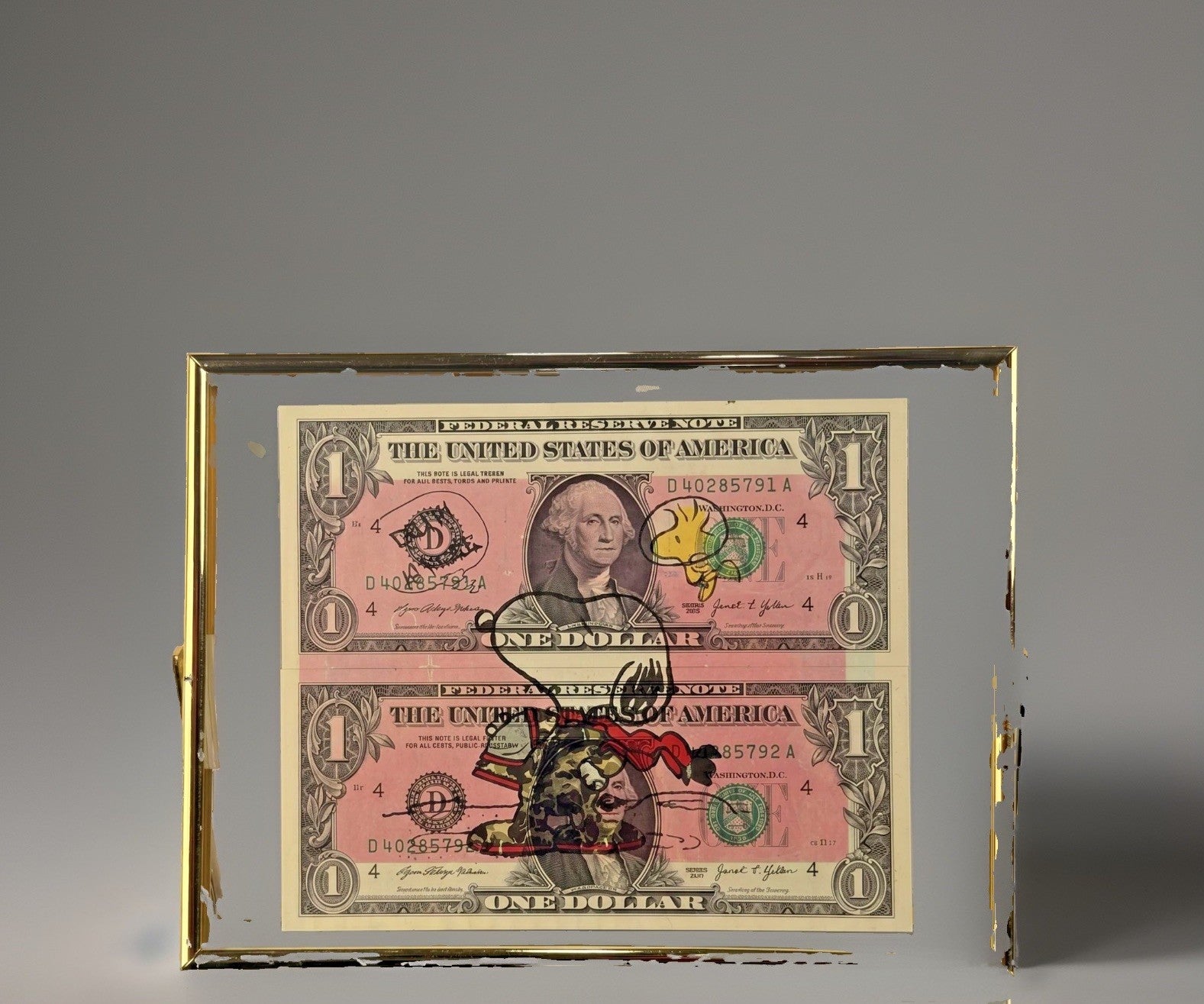 Death NYC — Snoopy & Woodstock on U.S. Dollar Diptych Signed LE