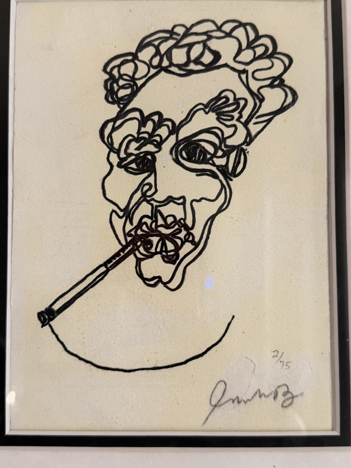 One Line Marker Drawing 1985 w/ Basquiat Estate COA - UNVERIFIED Sold As-Is