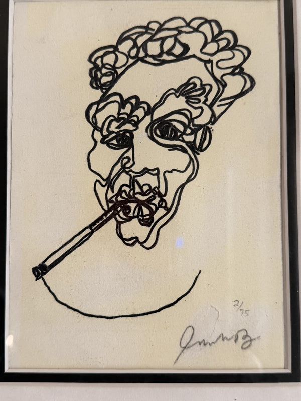 One Line Marker Drawing 1985 w/ Basquiat Estate COA - UNVERIFIED Sold As-Is
