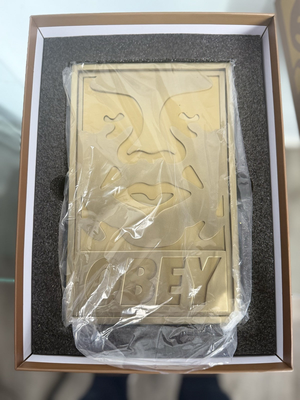 Shepard Fairey OBEY Giant Icon Face 3D Gold Relief Plaque Sculpture New in Box