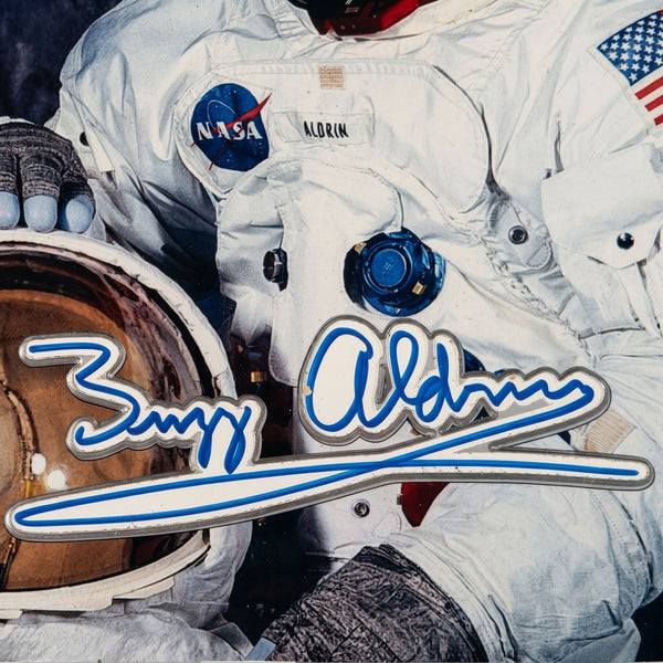 Buzz Aldrin Signed Apollo 11 NASA Double-Sided Photo JSA Authenticated Display