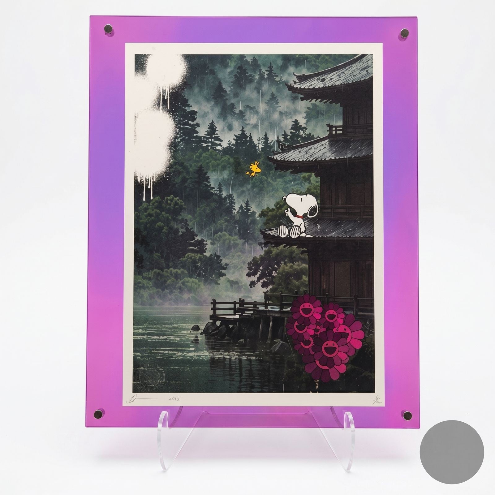 Death NYC — Snoopy & Woodstock Limited Ed Print in Hot Pink Acrylic Frame