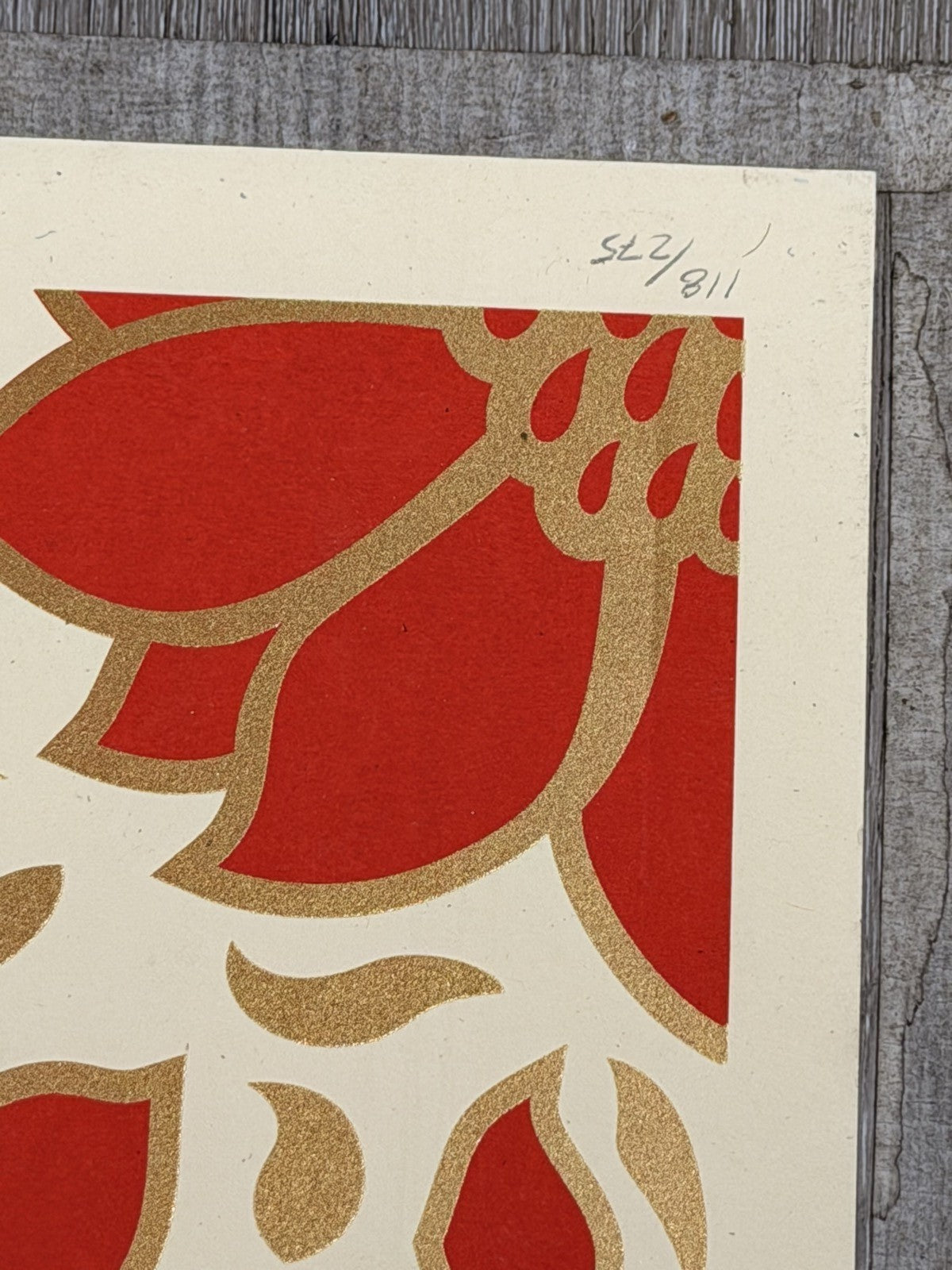Shepard Fairey Floral Pattern Red Gold Signed Numbered Screen Print Obey Giant