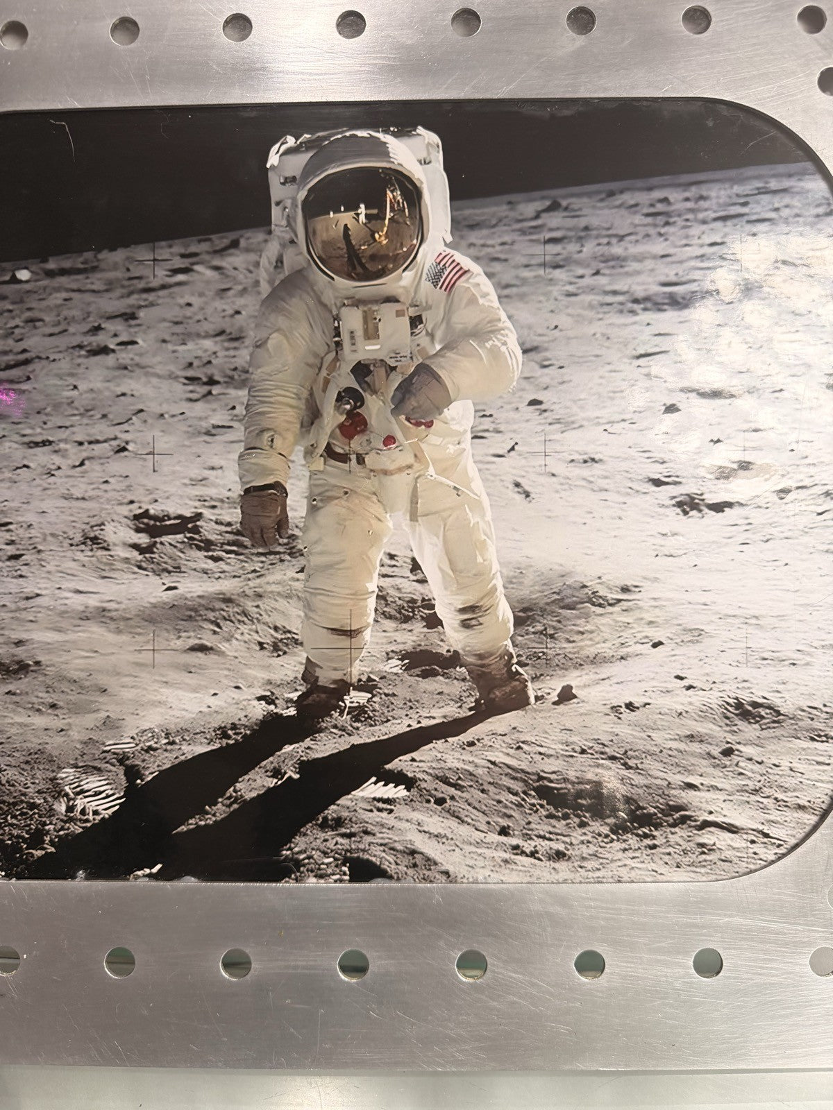 Apollo 11 Astronaut on the Moon NASA Photo Riveted Aluminum Spacecraft Frame