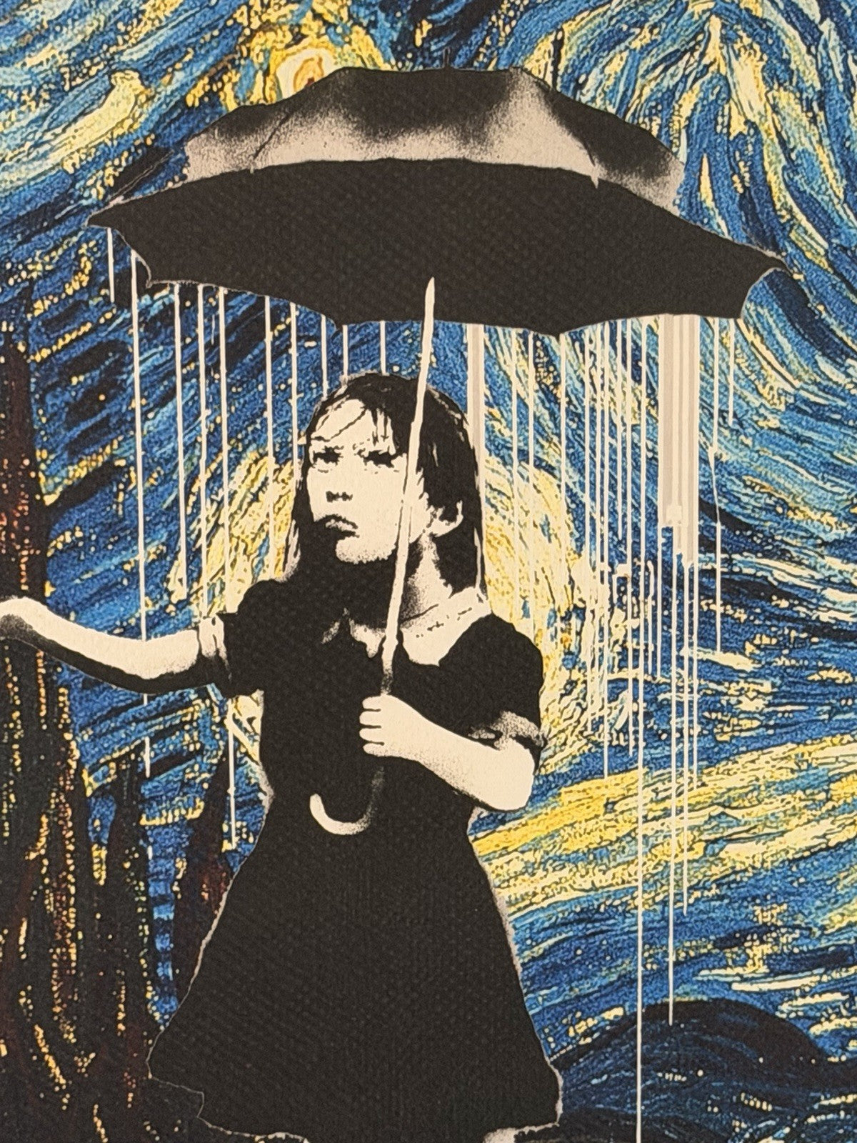 Death NYC Banksy Nola Umbrella Girl Van Gogh Starry Night Signed Pop Art Print