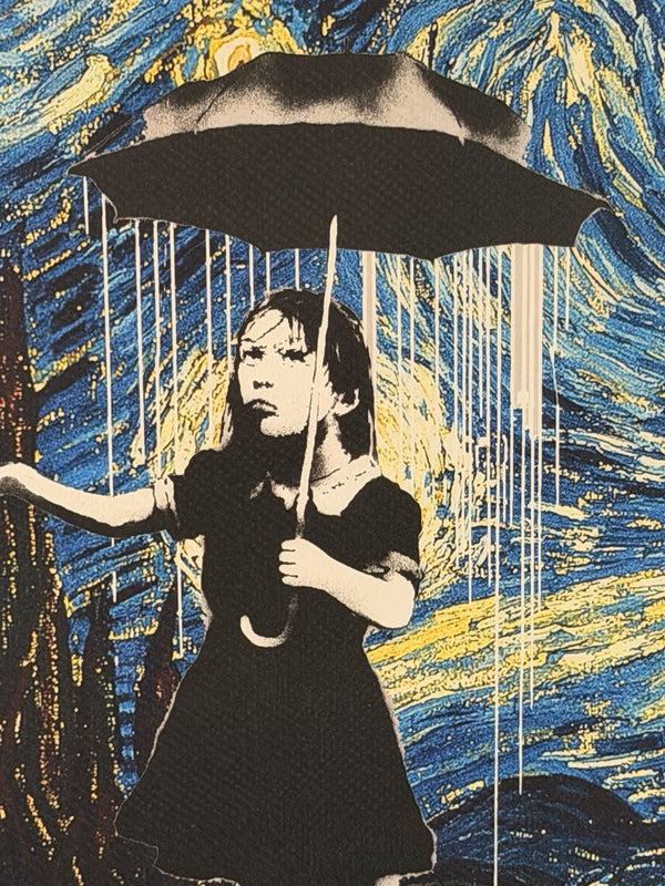 Death NYC Banksy Nola Umbrella Girl Van Gogh Starry Night Signed Pop Art Print