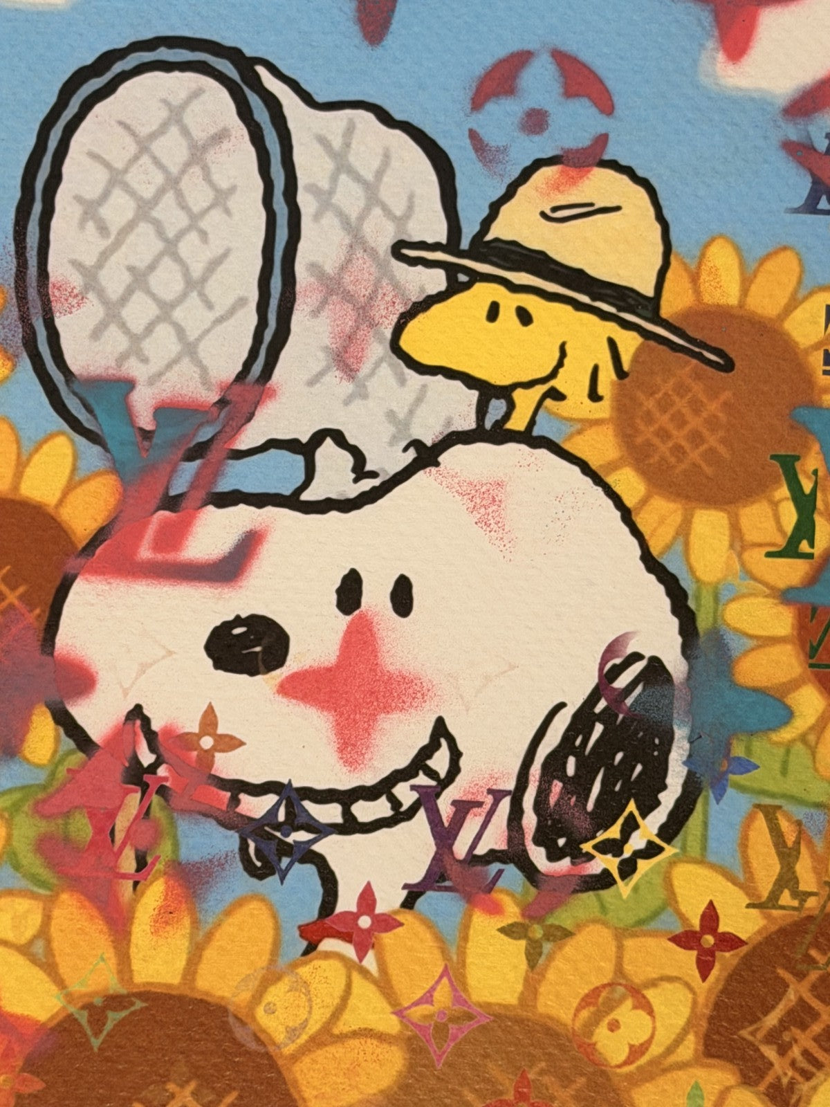 Death NYC Snoopy Van Gogh Sunflowers 1/1 Original Spray Paint Signed LV Pop Art