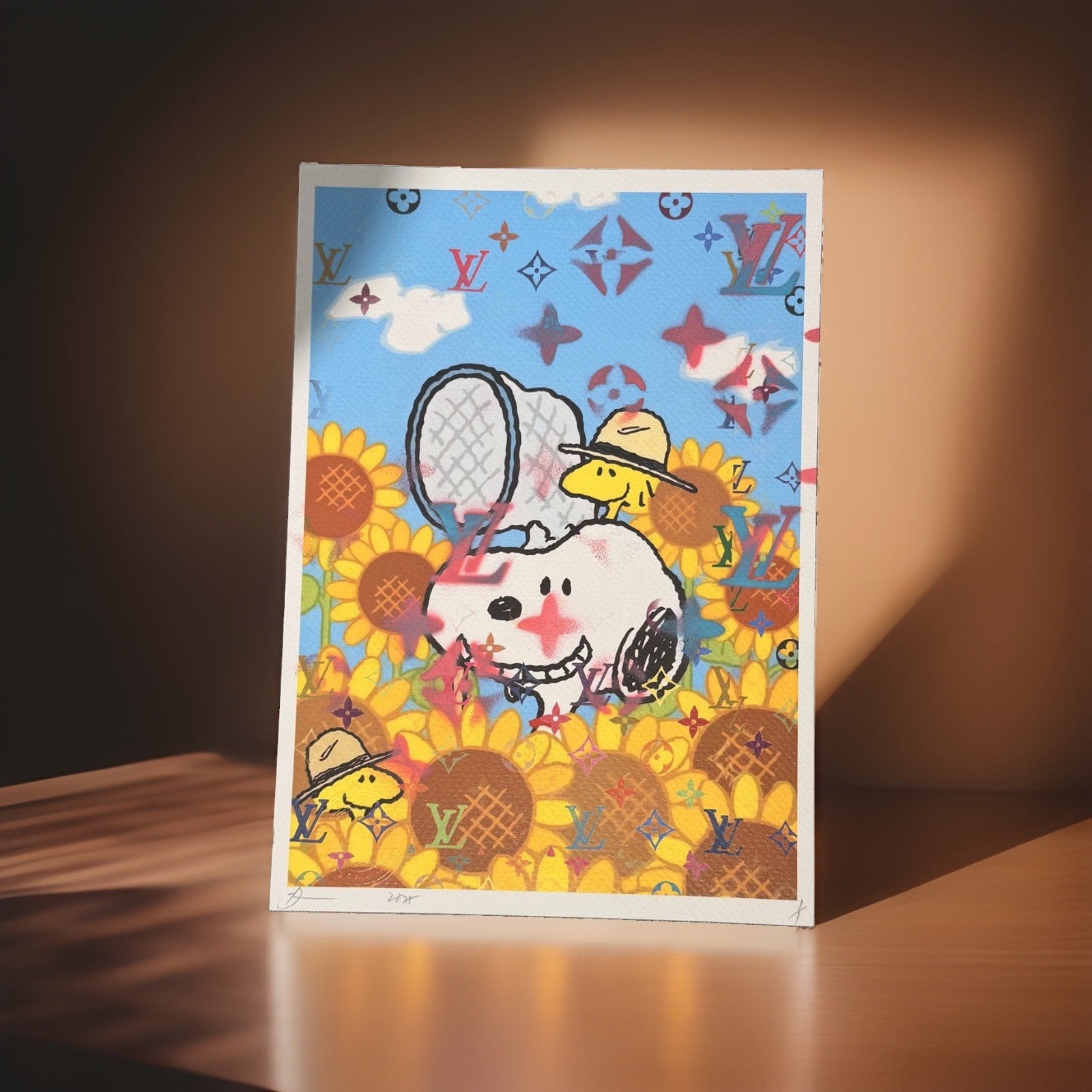 Death NYC Snoopy Van Gogh Sunflowers 1/1 Original Spray Paint Signed LV Pop Art