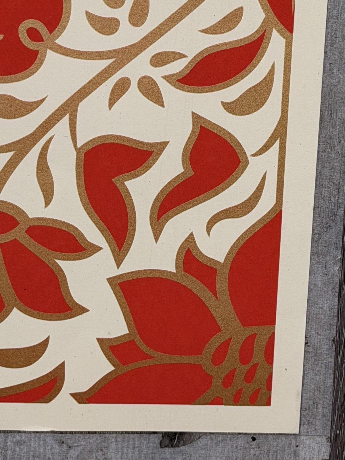 Shepard Fairey Floral Pattern Red Gold Signed Numbered Screen Print Obey Giant