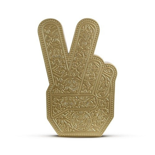 Shepard Fairey Peace Fingers Collectible Gold Resin Sculpture Beyond The