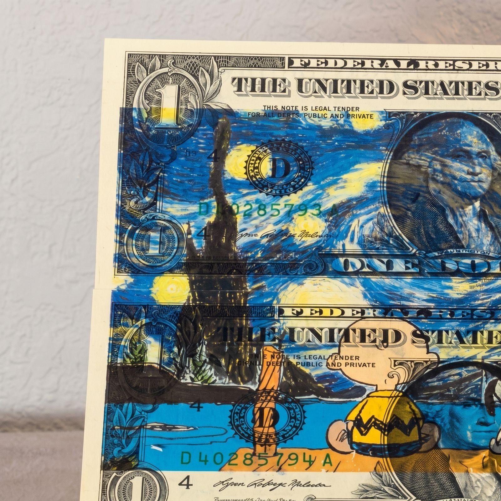 Death NYC Signed Limited Edition Van Gogh Starry Night Charlie Brown Collage Art