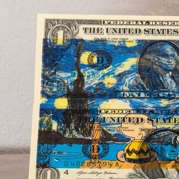 Death NYC Signed Limited Edition Van Gogh Starry Night Charlie Brown Collage Art