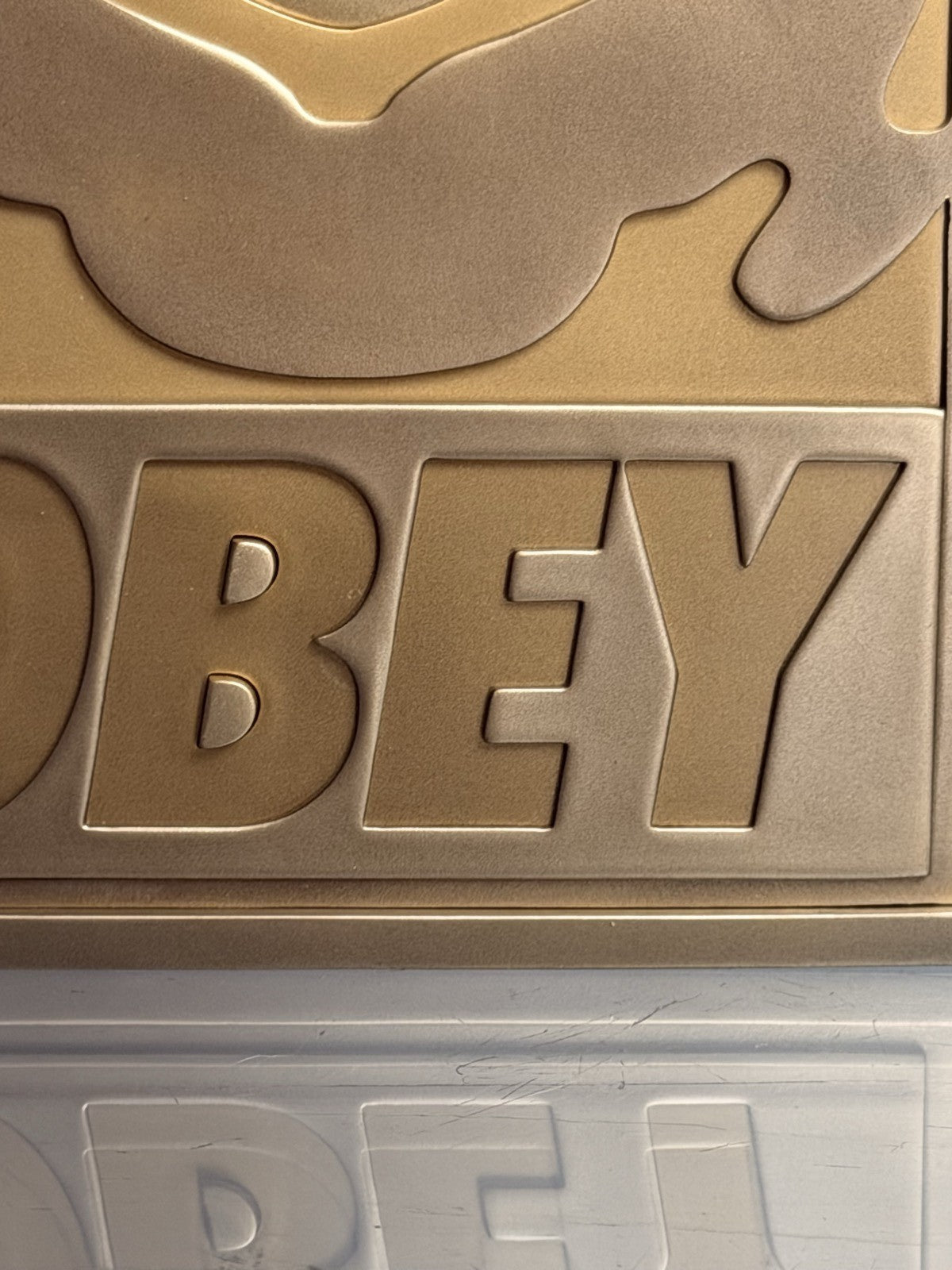 Shepard Fairey OBEY Giant Icon Face 3D Gold Relief Plaque Sculpture New in Box