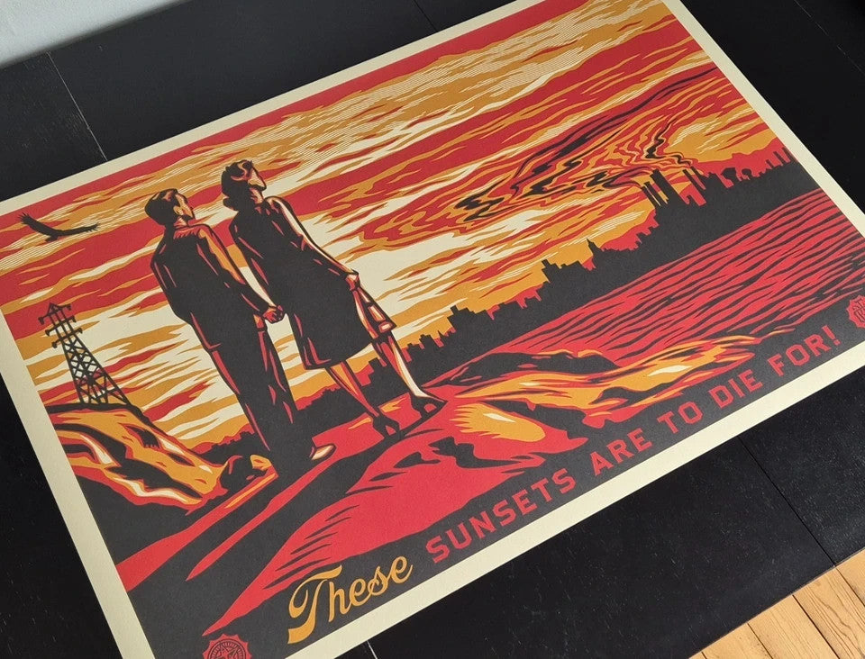 Shepard Fairey Signed "These Sunsets Are to Die For" Large Format Screen Print