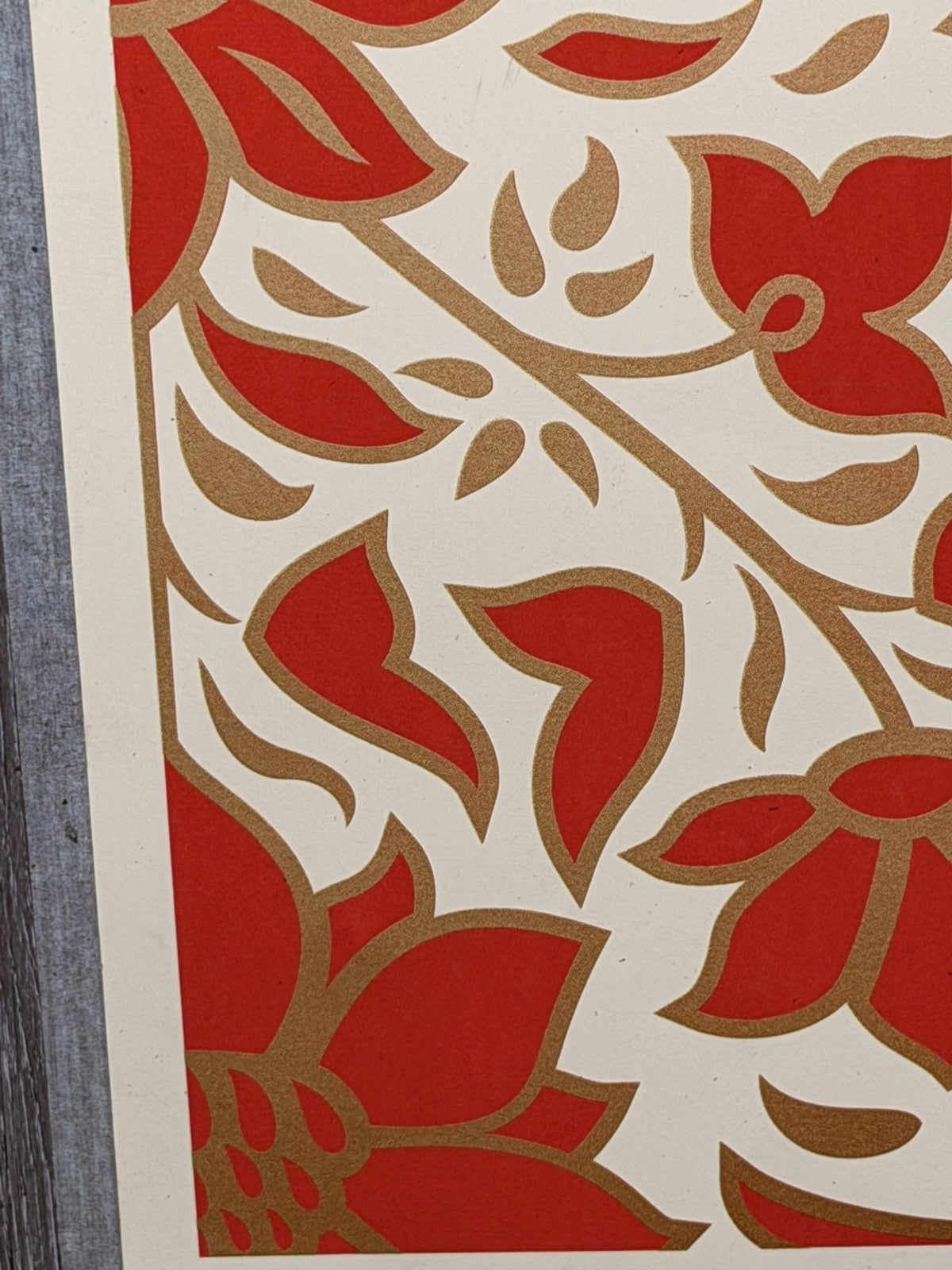 Shepard Fairey Floral Pattern Red Gold Signed Numbered Screen Print Obey Giant