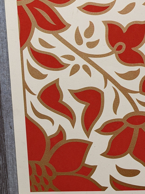 Shepard Fairey Floral Pattern Red Gold Signed Numbered Screen Print Obey Giant
