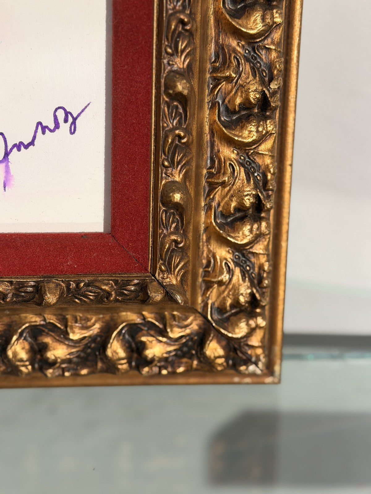 Oilstick Skull Drawing Manner of Basquiat Signed Antique Gold Frame Red Velvet