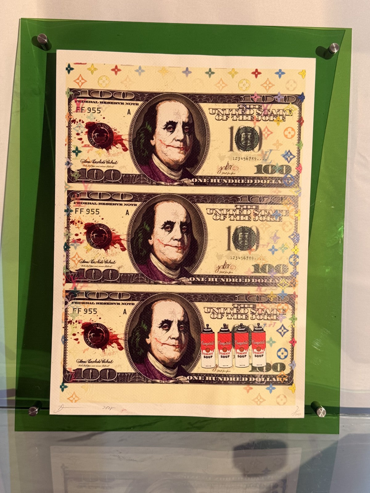 Death NYC Joker $100 Bill Louis Vuitton Signed Numbered LTD 100 FRAMED Pop Art