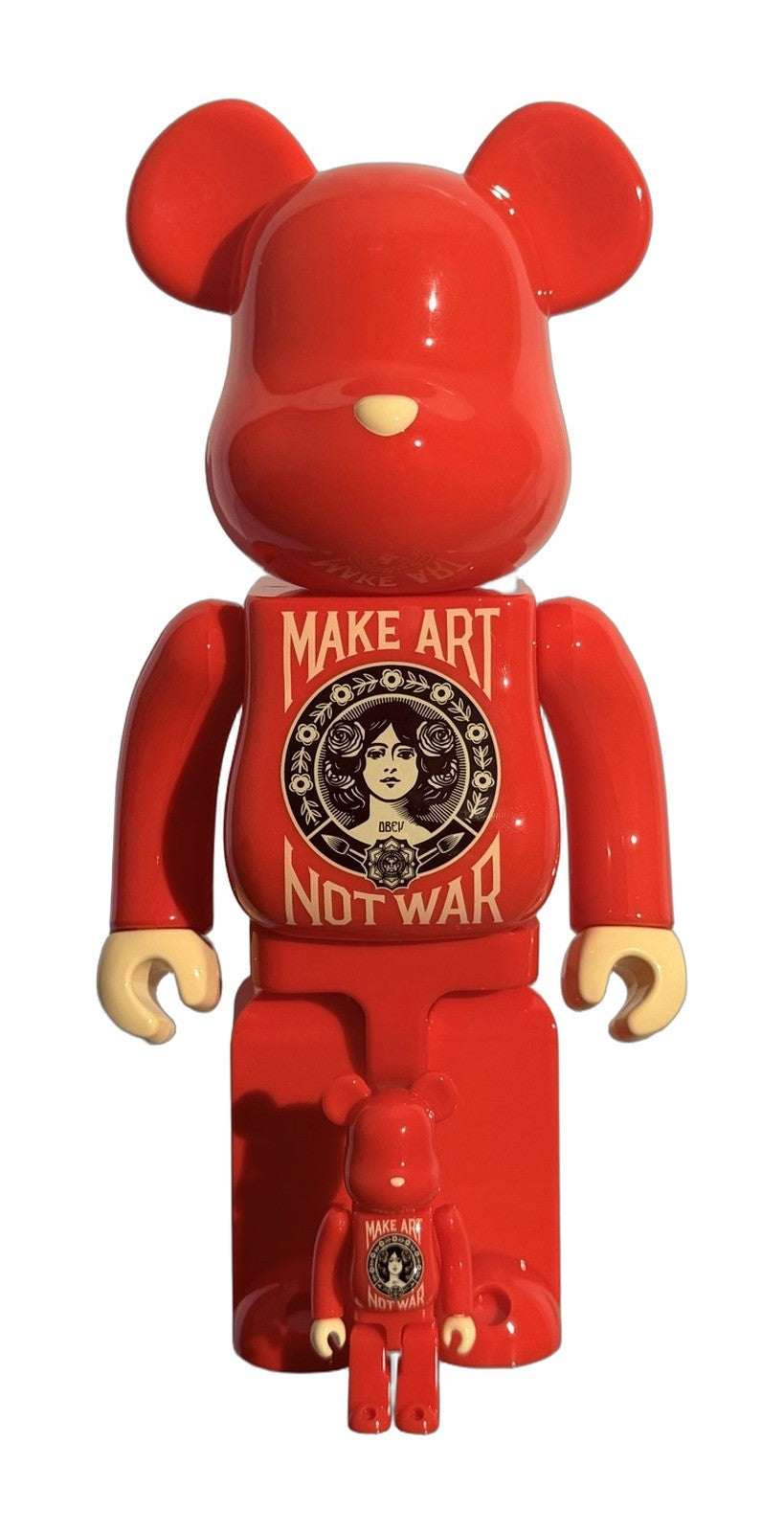 BE@RBRICK Shepard Fairey Make Art Not War 400% + 100% Set Red OBEY Medicom NIB