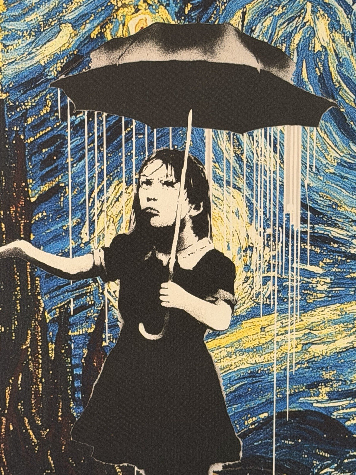 Death NYC Banksy Nola Umbrella Girl Van Gogh Starry Night Signed Pop Art Print