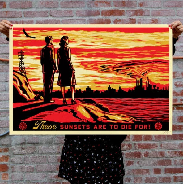 Shepard Fairey Signed "These Sunsets Are to Die For" Large Format Screen Print
