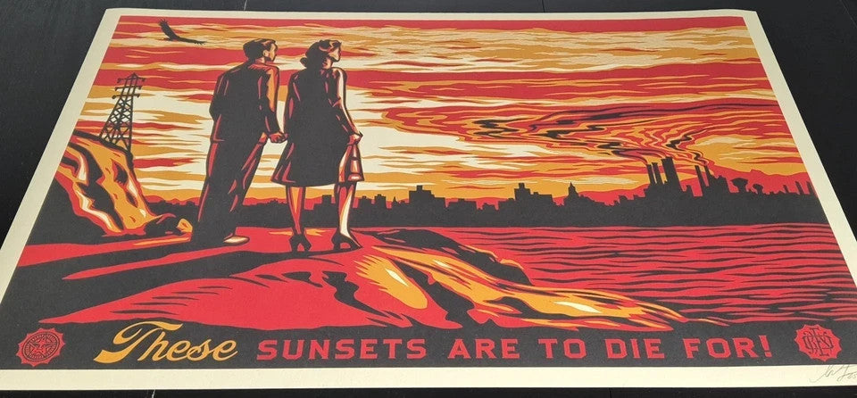 Shepard Fairey Signed "These Sunsets Are to Die For" Large Format Screen Print