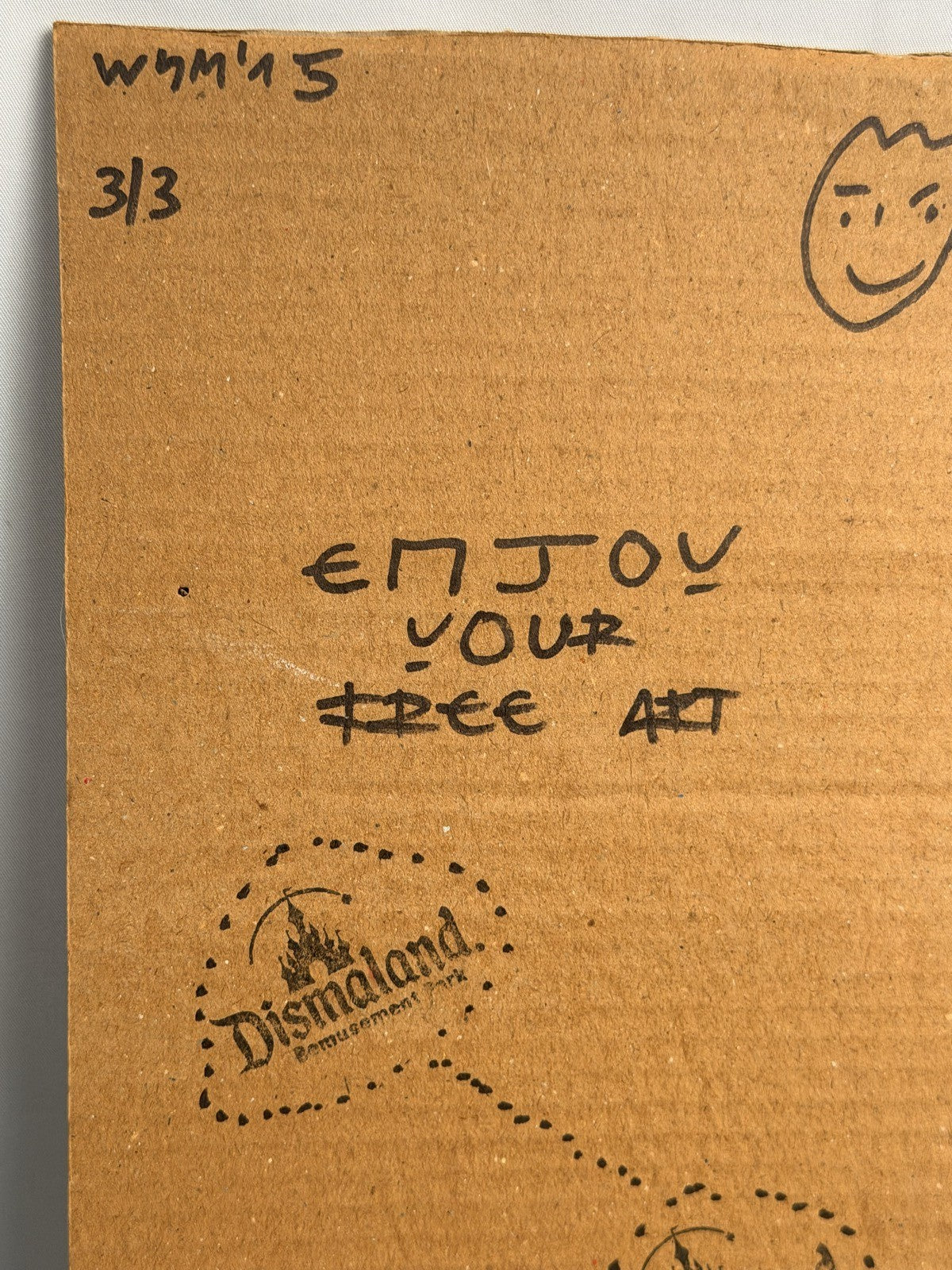 WMMS Signed Original Stencil Spray Art on Cardboard Banksy Dismaland Style 3/3