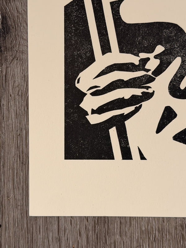Shepard Fairey Signed Letterpress Print Man Holding Framed Art OBEY 10x13