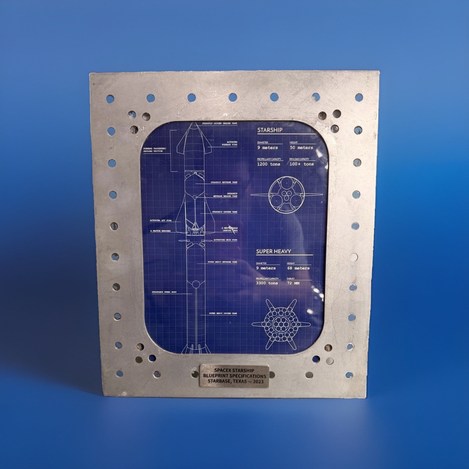 SpaceX Starship Super Heavy Blueprint Metal Display Panel Spacecraft Frame