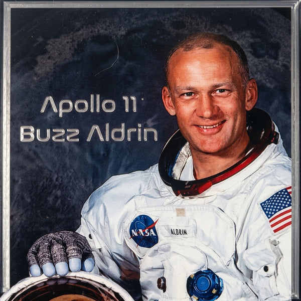 Buzz Aldrin Signed Apollo 11 NASA Double-Sided Photo JSA Authenticated Display