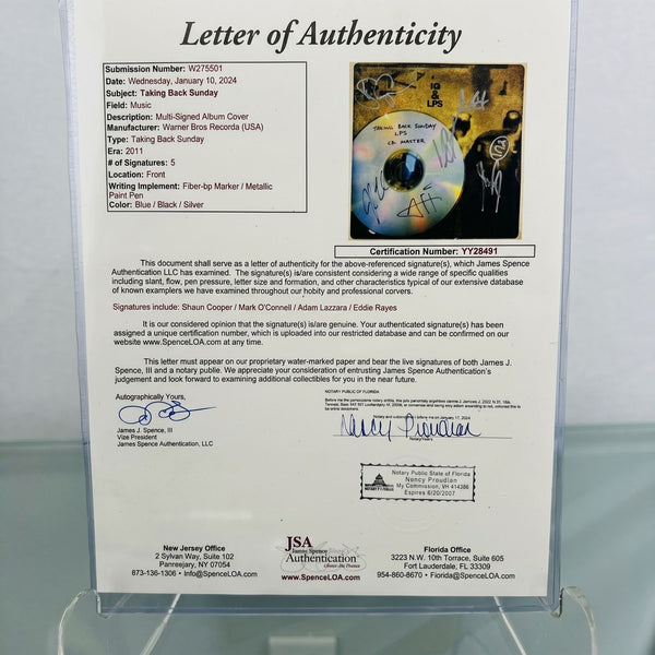 Taking Back Sunday Signed 10-Piece Art Set with JSA LOA - Full Band Collectible