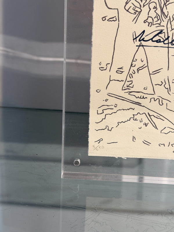 After Andy Warhol Moon Landing Line Drawing 5/50 w/ Astronaut Autographs As-Is