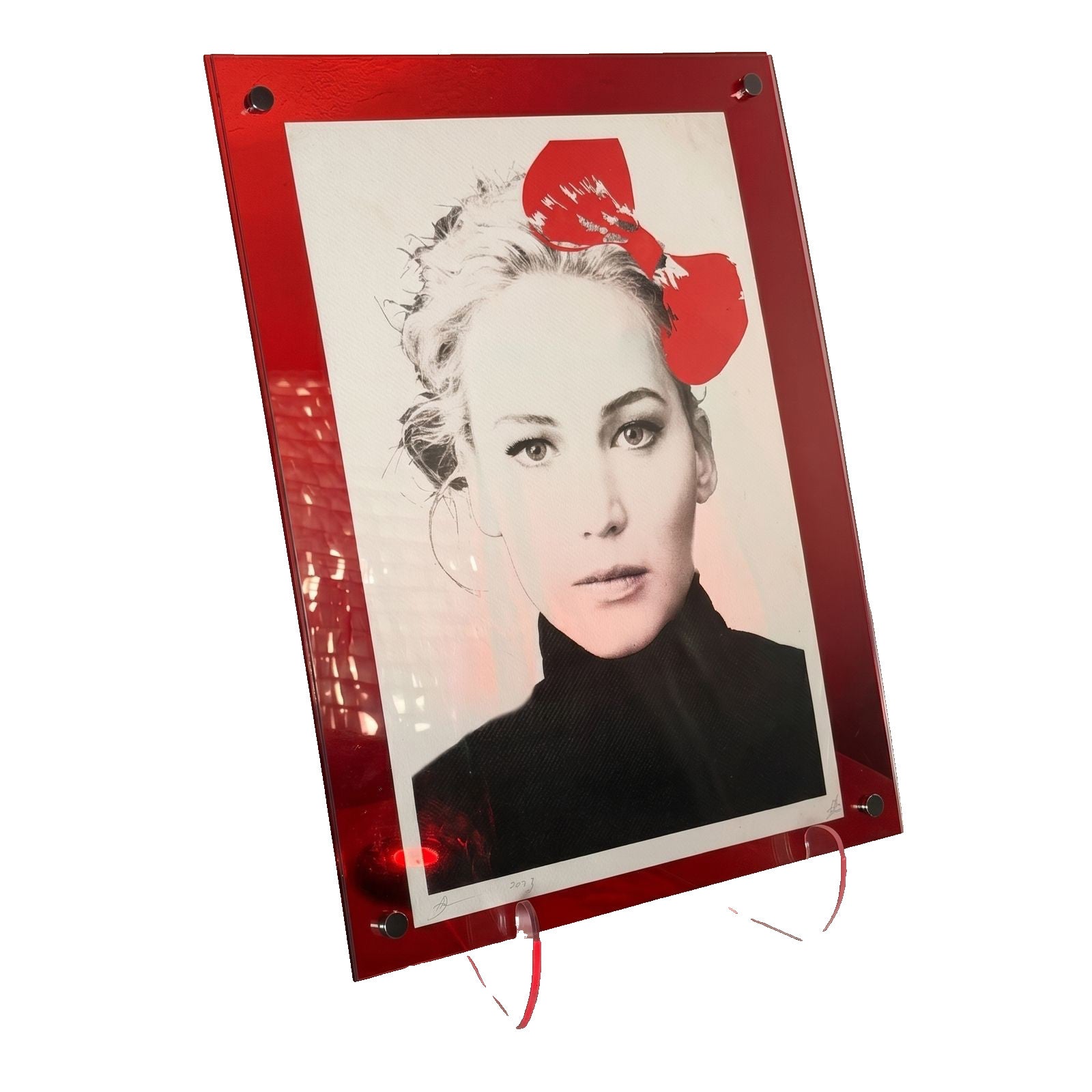 Death NYC Signed Ltd Ed Print Hello Kitty Bow Portrait Pop Art Custom Red