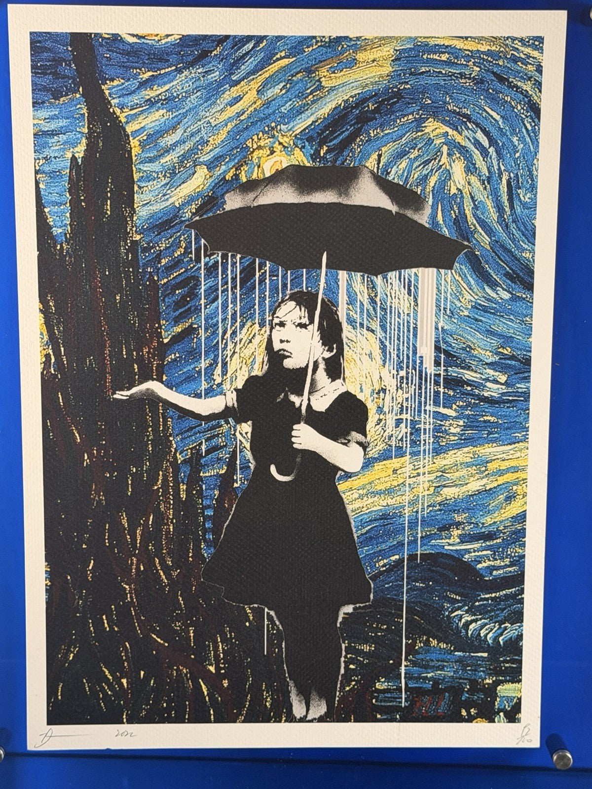 Death NYC Banksy Nola Umbrella Girl Van Gogh Starry Night Signed Pop Art Print