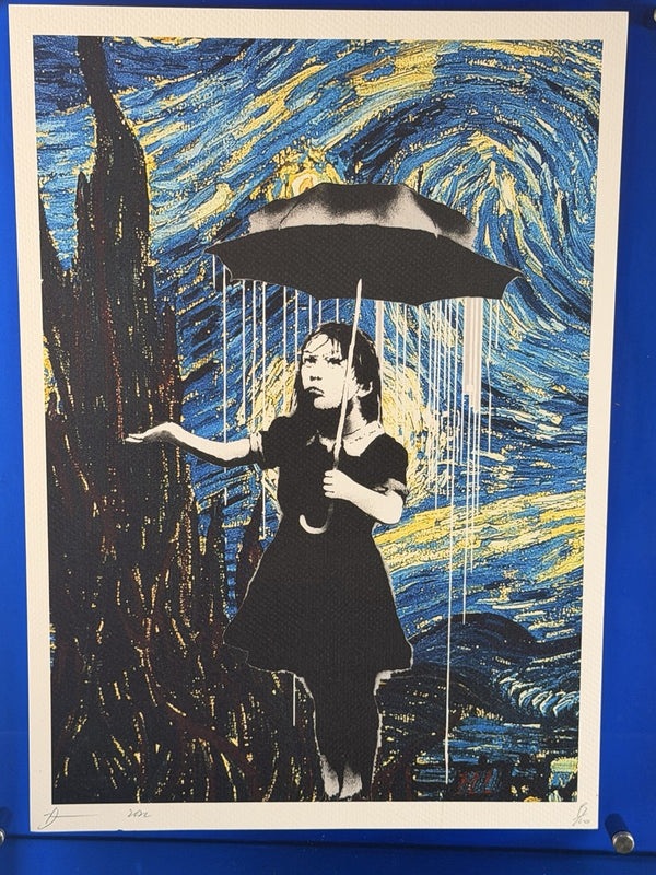 Death NYC Banksy Nola Umbrella Girl Van Gogh Starry Night Signed Pop Art Print