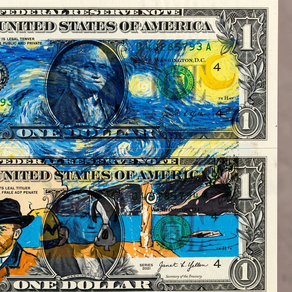 Death NYC Signed Limited Edition Van Gogh Starry Night Charlie Brown Collage Art