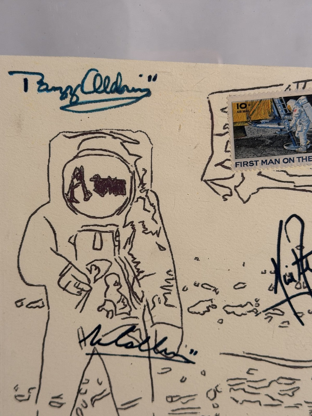 After Andy Warhol Moon Landing Line Drawing 5/50 w/ Astronaut Autographs As-Is
