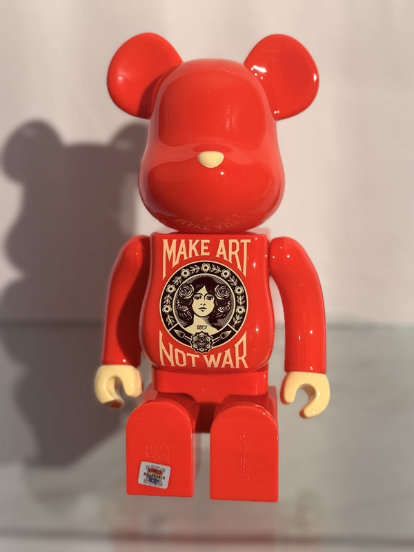 BE@RBRICK Shepard Fairey Make Art Not War 400% + 100% Set Red OBEY Medicom NIB