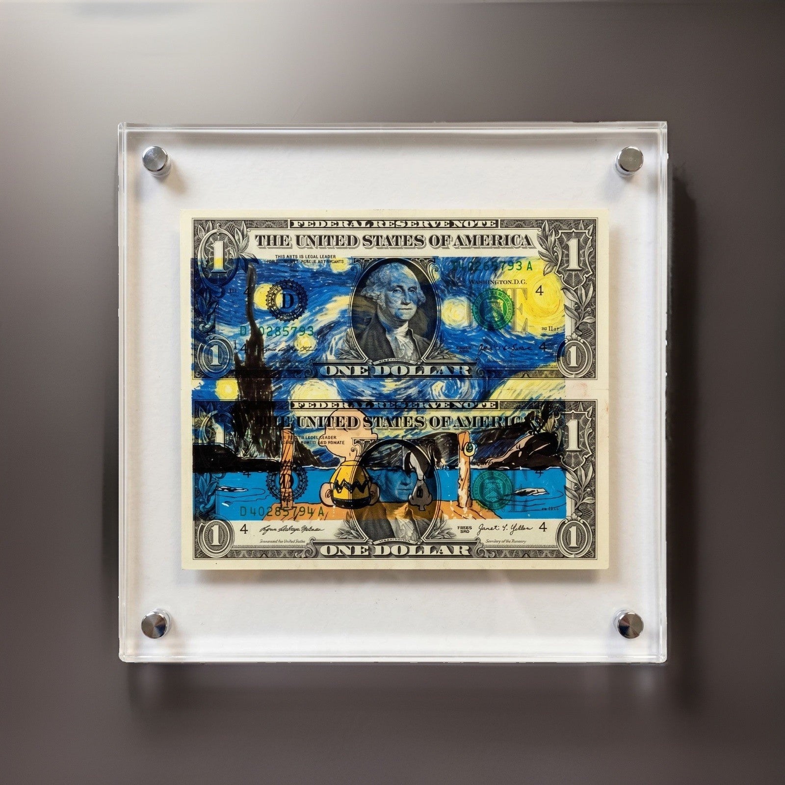 Death NYC Signed Limited Edition Van Gogh Starry Night Charlie Brown Collage Art