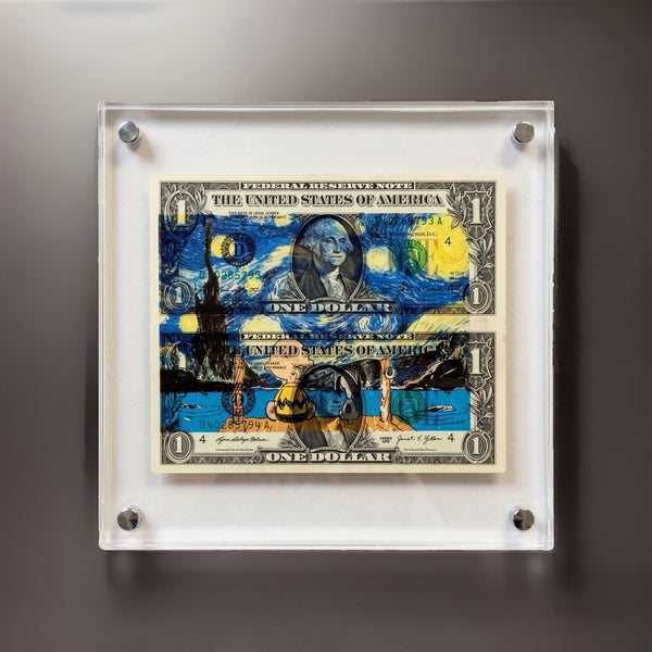 Death NYC Signed Limited Edition Van Gogh Starry Night Charlie Brown Collage Art