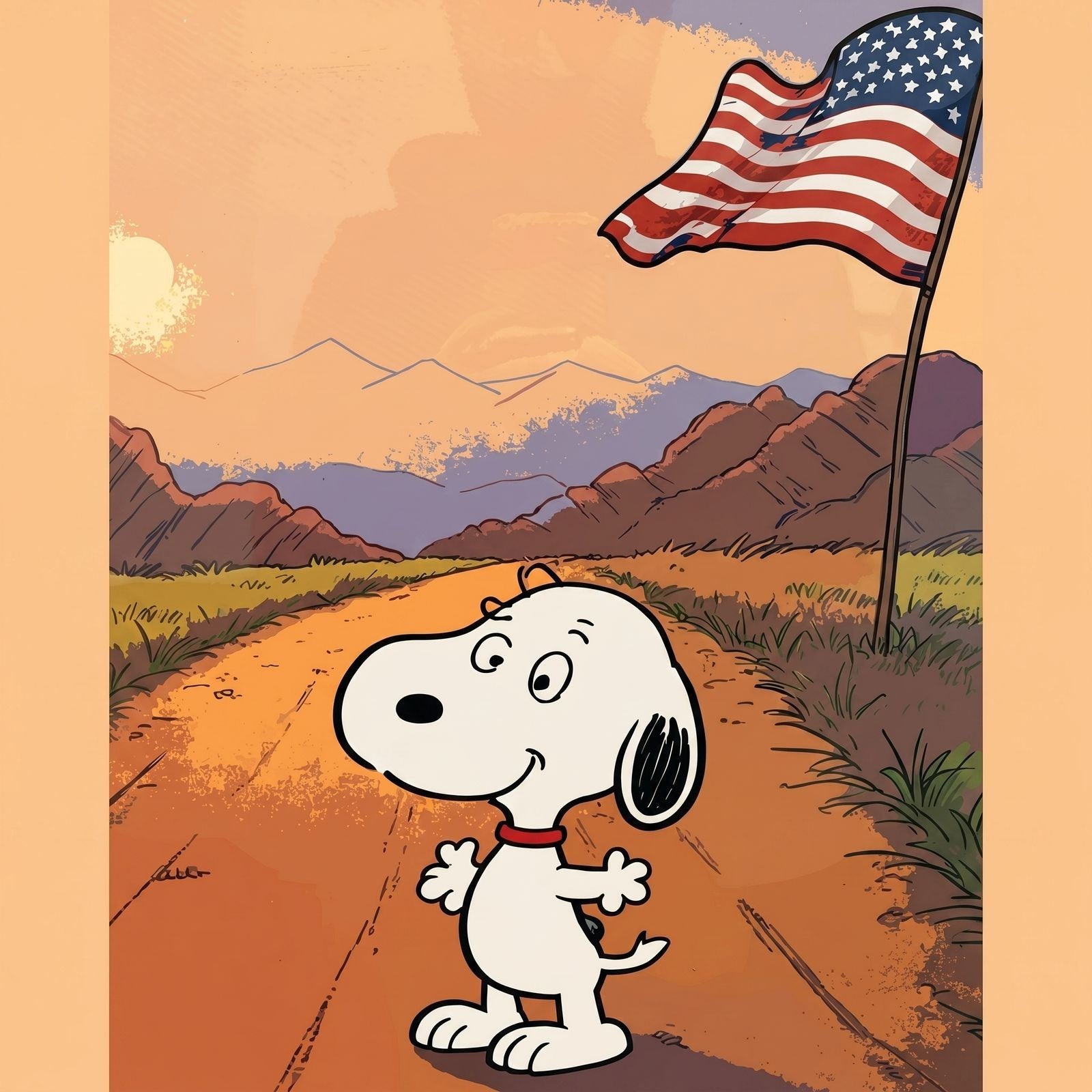 Death NYC — Snoopy American Flag Desert Framed