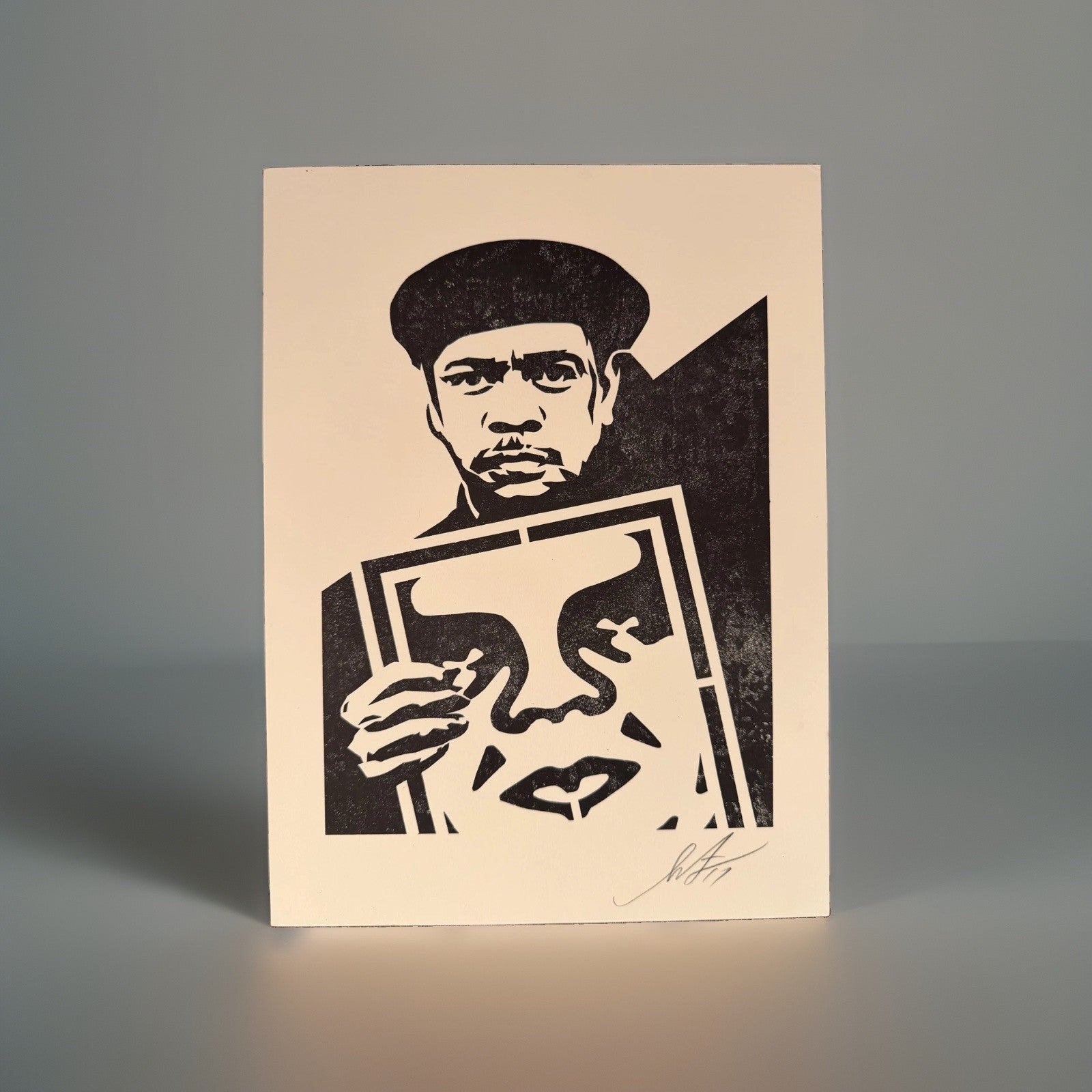 Shepard Fairey Signed Letterpress Print Man Holding Framed Art OBEY 10x13