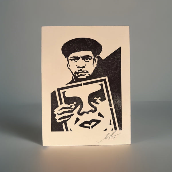 Shepard Fairey Signed Letterpress Print Man Holding Framed Art OBEY 10x13