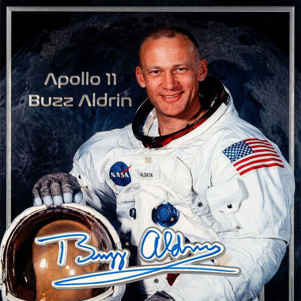 Buzz Aldrin Signed Apollo 11 NASA Double-Sided Photo JSA Authenticated Display