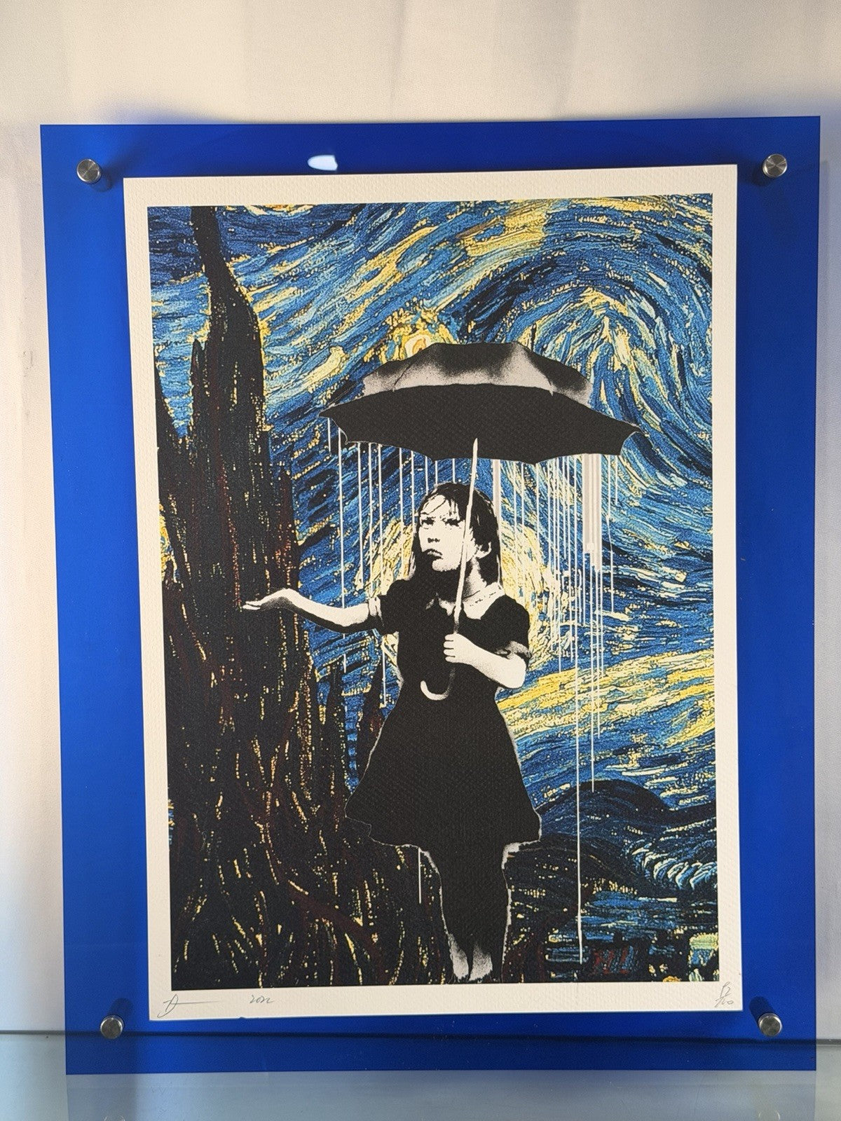 Death NYC Banksy Nola Umbrella Girl Van Gogh Starry Night Signed Pop Art Print
