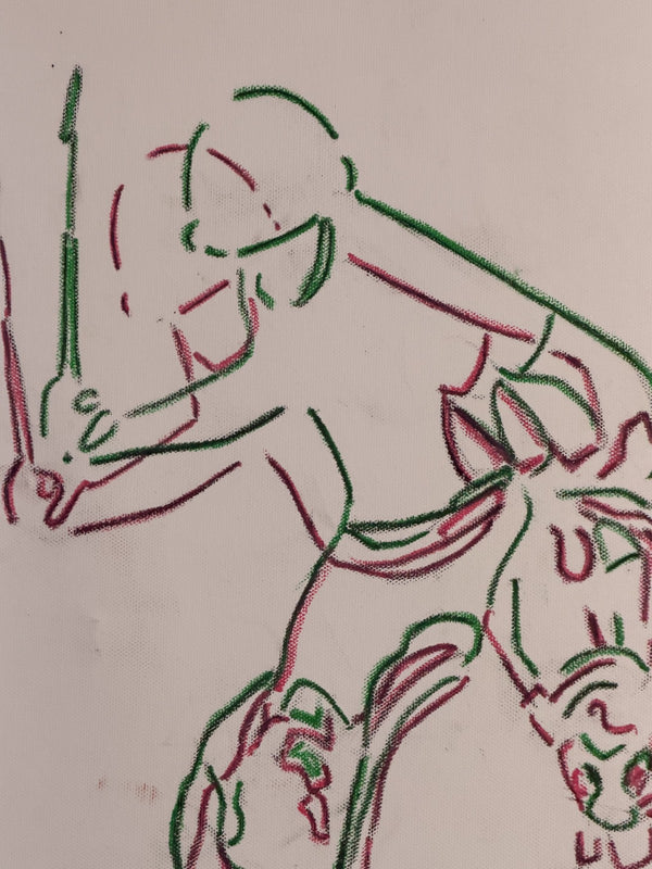 1980 Polo Player Green Pink Chalk Pastel Bears Andy Warhol Signature AS-IS